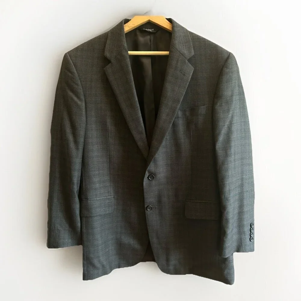 Jos A Bank Signature Collection Blazer Silk Wool Men's Size 42R Navy Checkered
